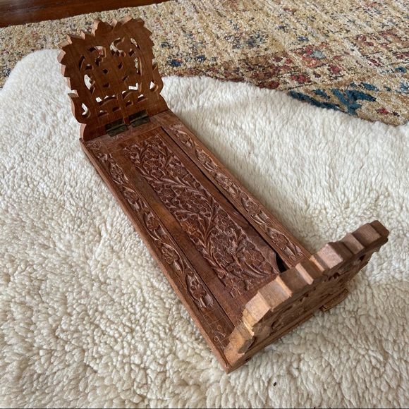 Vintage Carved Teak Expandable Book Rack